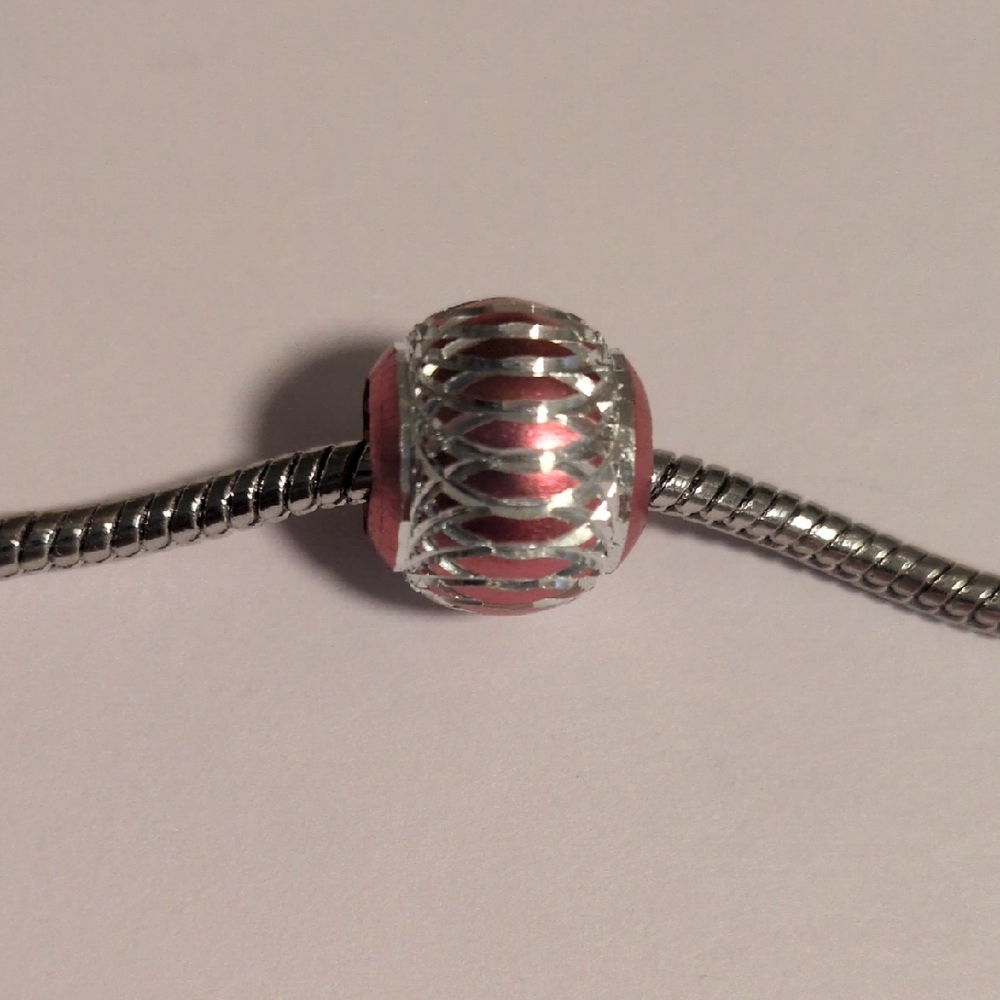 Silver and Pink Charm for Pandora‎ Style Bracelet